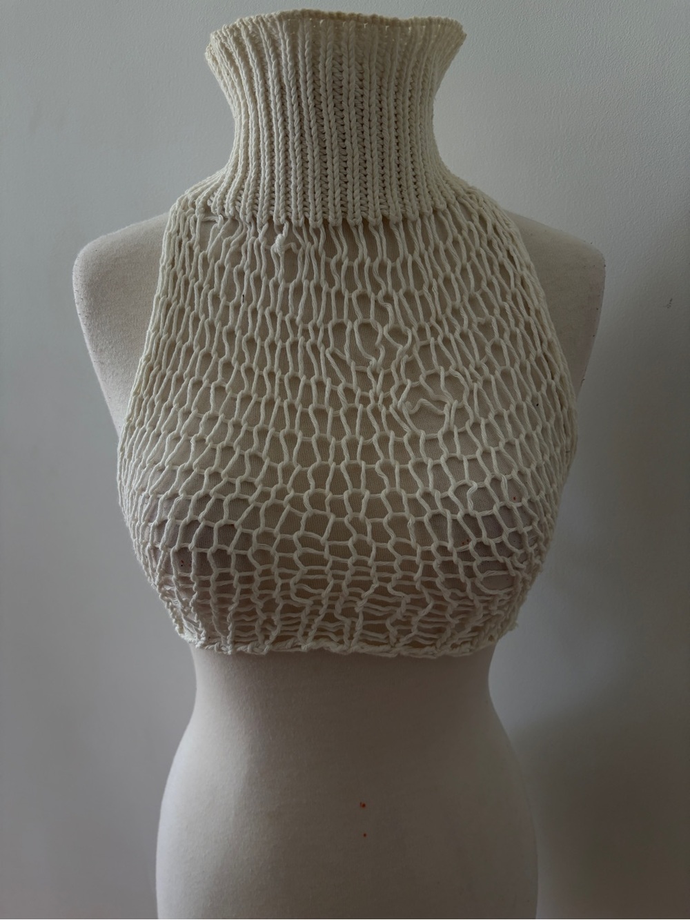 Vintage Margiela White Knit High-Neck Crochet Halter Top STITCHES DROPPED